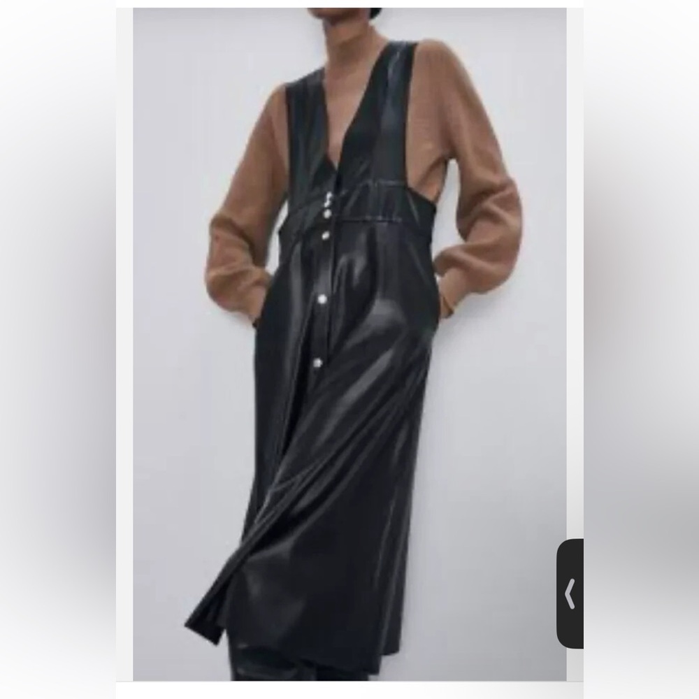 Zara Pinafore Button Front Vegan Leather Midi Dress Size L